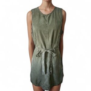 Anthropologie Cloth & Stone Green belted mini dress sleeveless neutral